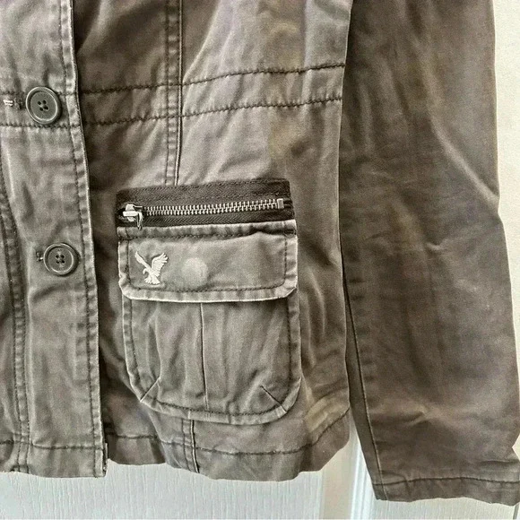 American Eagle Outfitters Jacket Utility Military Cargo Field Cotton Brown XS - Picture 7 of 16